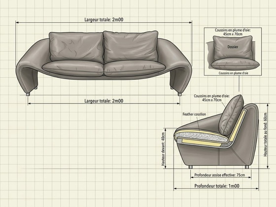 Seagull-bank van Sylvain Joly voor Chateau d'Ax, jaren 2000, grijs – Banken, Leather (photo 5 of 5)