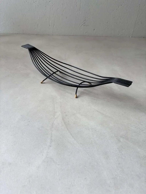 Black wire steel fruit bowl, minimalist 1950s