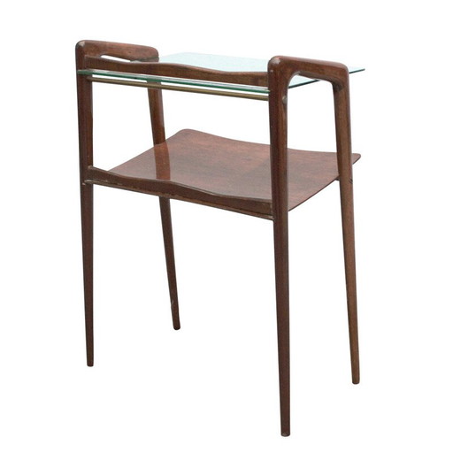 Table d'appoint vintage en bois et verre, Italie 1960