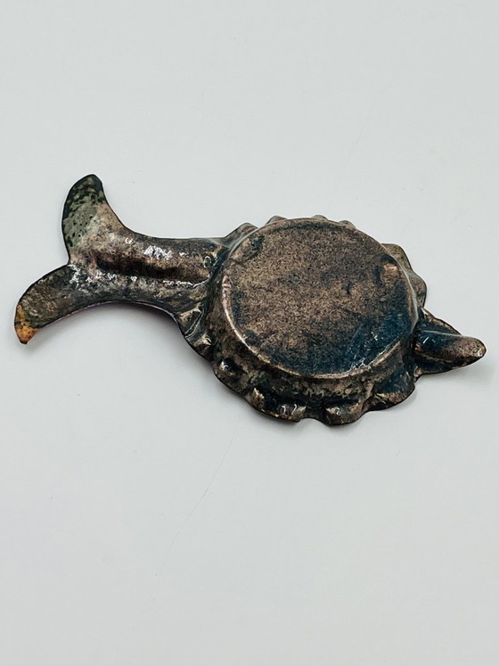 Image 1 of Piatto da portata vintage a forma di pesce, smalto su rame, stile modernista, anni '70.