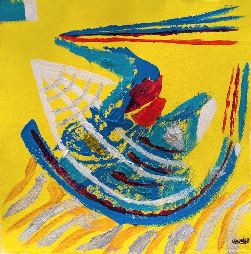 Abstract Expressionist St Ives Porthmeor Beach Painting by Nigel Waters on 300gsm Cotton Rag Paper Unframed 20x20cm