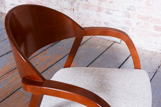 Pair of Restored Mid-Century Armchairs, Reupholstered, Cherry Wood, Czech, 1970s – Textile (photo 11 of 18)