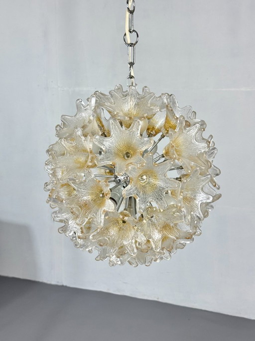 Seltener Murano Glasblumen Sputnik Kronleuchter Paolo Venini für VeArt, Italien, 1970er – Chrom-Version