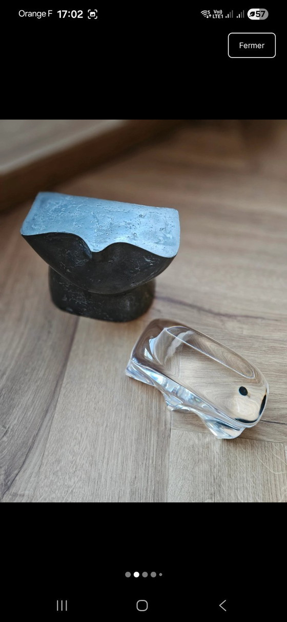 Image 1 of Monumental anthropomorphic sculpture, hybrid face in solid crystal and raw metal, 11 kg