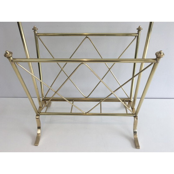 Image 1 of Vintage brass magazine rack and Neoclassical glass shelf, 1940