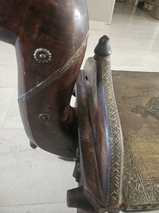 Image 1 of Carved Wood And Brass Bench