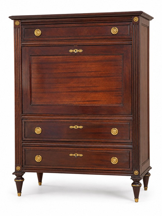 Louis XVI Style Mahogany Drop-Front Secretary Desk – Leather, Wood (photo 4 of 8)