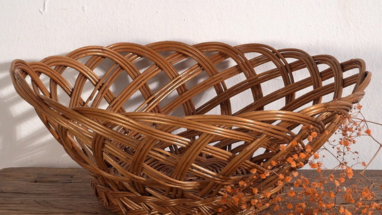 Antieke ronde mand (ca. 1920) #1 – Decoratieve objecten, Wicker, Rattan, Rustic (photo 3 of 9)