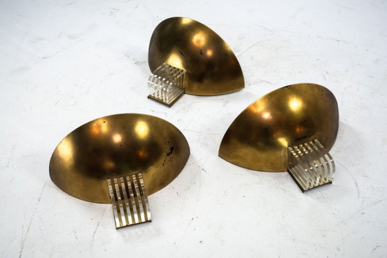 Image 1 of Set of three Italian Deco-style brass wall sconces, Italy 1970s