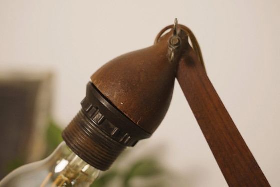 Image 1 of Wandlamp in schaarvorm uit het midden van de 20e eeuw, Scandinavische accordeonlamp, verstelbare houten wandlamp met stekker.
