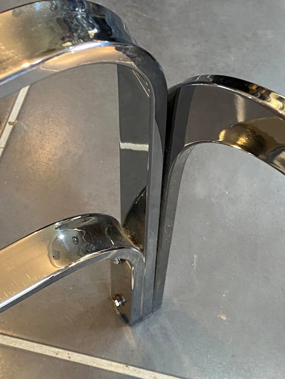 Image 1 of Table basse double plateau verre chrome style Bauhaus vintage 1970