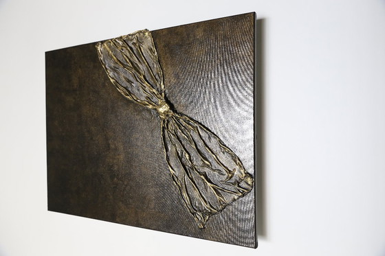 Image 1 of Modern, figurative wall art in black and gold. Unique piece!