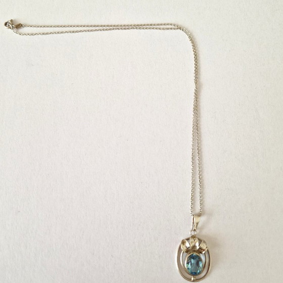 Teka - Ciondolo in argento con acquamarina e collana in argento abbinata - anni '60 – Oggetti decorativi (photo 7 of 7)