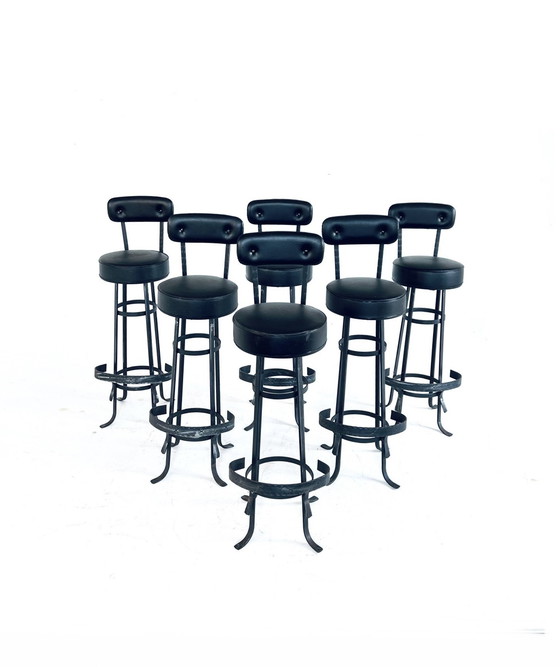 Image 1 of 6x Vintage Barstool Wrought Iron '60