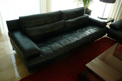 Rolf Benz 6500 sofa set deep blue nappa leather 2.5. and 2 seater