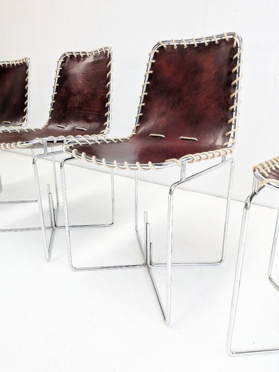 Set of 4 Italian Modern Leather Sling Back Chairs 1970s – Dining chairs (photo 4 of 8)