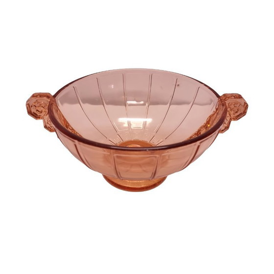 Image 1 of Rosafarbene Art-Deco-Obstschale aus Glas