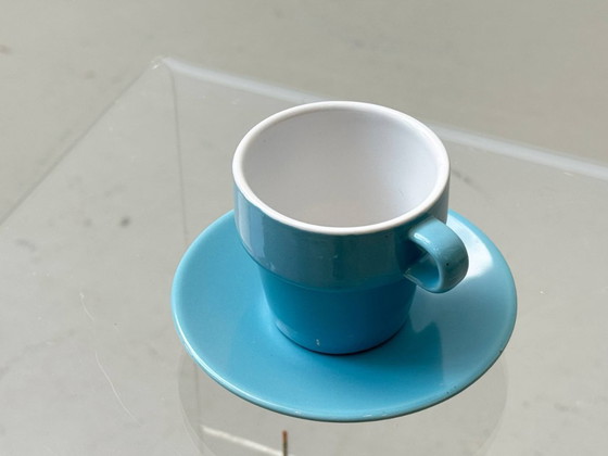 Image 1 of Vintage espressoset in een metalen standaard van pt, Nederland, jaren 1990.