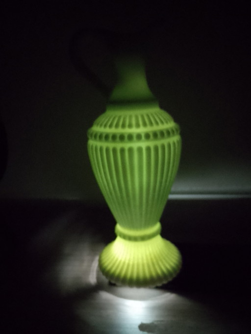 Rare Trianon ewer in fluorescent uranium glass, attributed to Portuieux/Vallerysthal, 1960