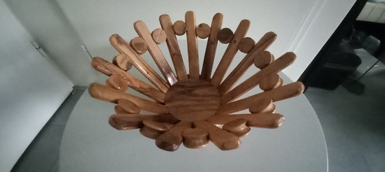 Image 1 of Vintage houten fruitschaal broodmand wooden craft jaren '70
