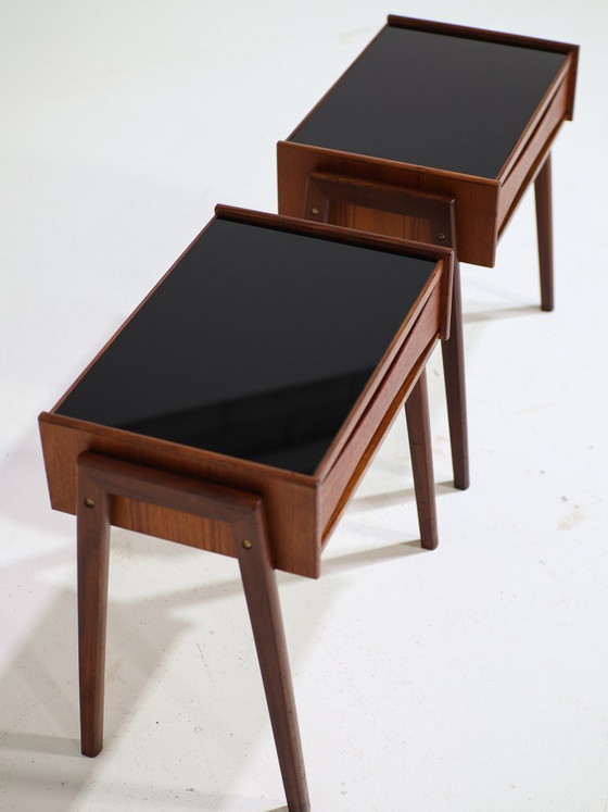 Image 1 of Set di comodini Arne Vodder in teak vetro nero danese vintage