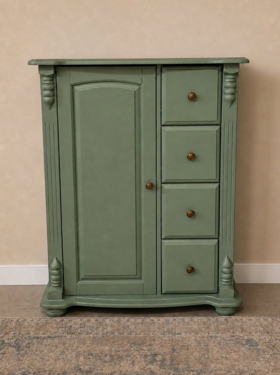 Image 1 of Old green pine lard cupboard, maid's cupboard