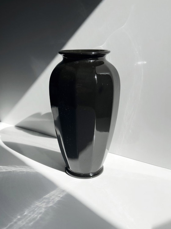 Image 1 of Vintage Ceramic Vase Art Deco Neo Revival Black Flower Vase 80s 80s 1980 Miami