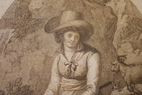Image 1 of A Girl of the Forest of Snowden - Antique small framed English engraving