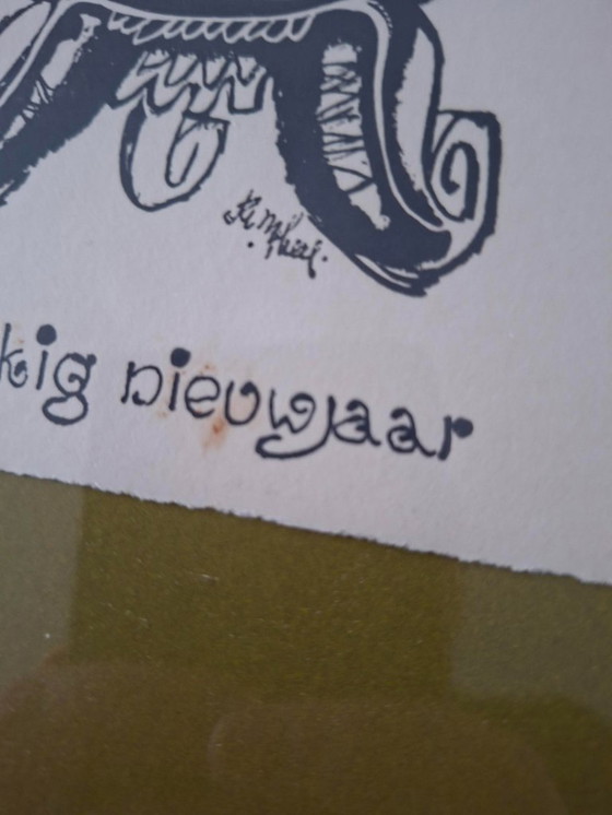 Image 1 of 2 litografie Cartoline di Capodanno opera grafica Jan van Heel anni '50