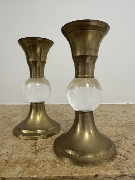 Portacandele Ottone Plexi Anni '70 – kandelaars en kaarsen, Brass, Plexiglass