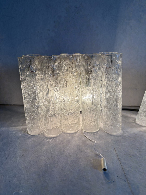 Image 1 of Vintage set Doria Leuchten wandlamp ijsglas tubes jaren 60