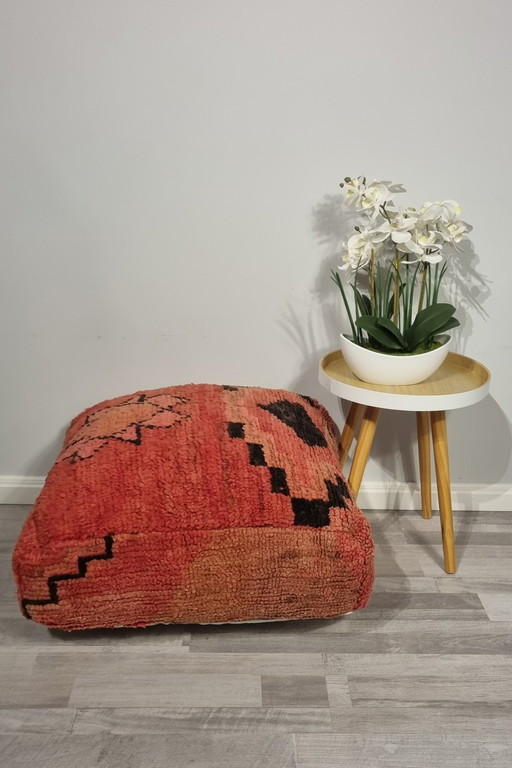 Vintage Moroccan Pouf, Berber Seat Cushion