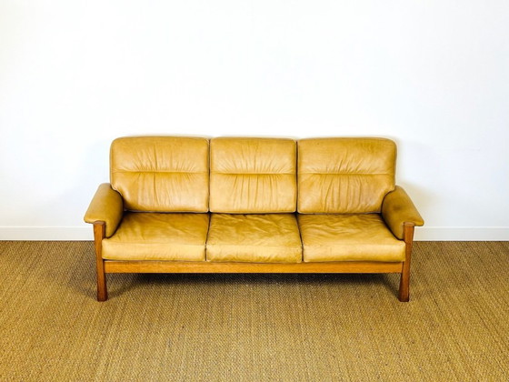 Image 1 of Ensemble de salon complet en cuir naturel et chêne, 1960, Set de 3