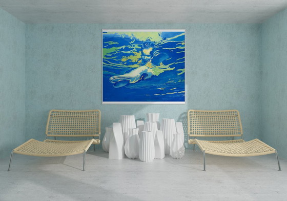Dipinto ad olio originale, arte moderna, simbolismo, ragazzo di mare, delfino, un tocco di sogno (photo 2 of 7)