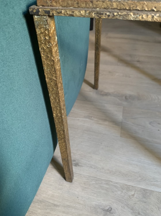 Duo di Basi per Tavolo Robert Thibier - Ferro Battuto Foglia d'Oro - Anni '60 – Tavolini, Iron, Gold (photo 9 of 15)