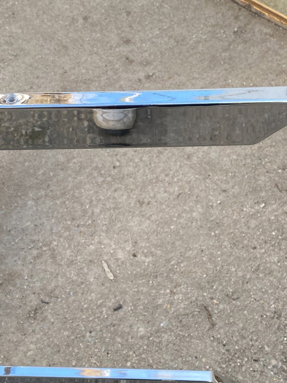 Image 1 of Round smoked glass and chrome table by Florence Knoll and Roche Bobois, 1970s