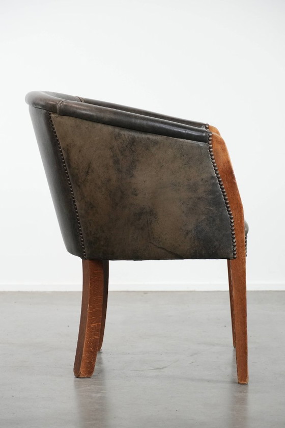 Image 1 of Sedia a vasca/sedia laterale in pelle di mucca e legno con una combinazione di colori bella e robusta