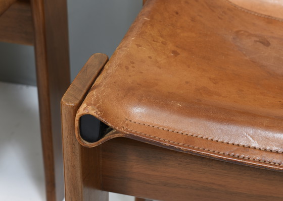 Image 1 of 4x Chaises Monk en cuir cognac par Afra & Tobia Scarpa pour Molteni, Italie 1974