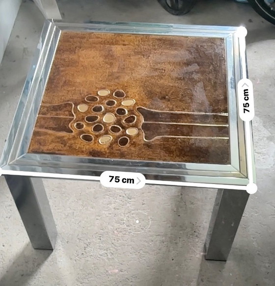 Table d'appoint De Nisco, métal et céramique, marron/argent, Tables d'appoint, Vintage (photo 2 sur 7)