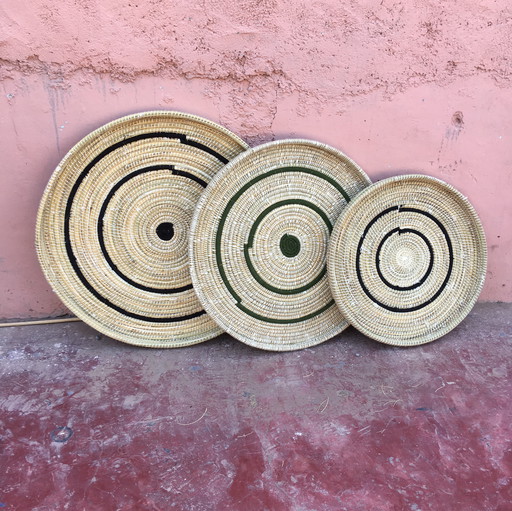 SET OF THREE DOUM AND BERBER WOOL BASKETS