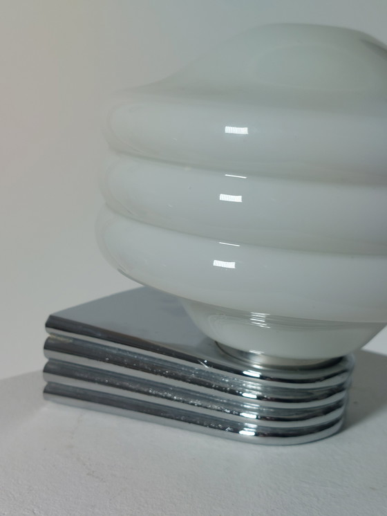 Image 1 of Vintage Wandlampe Milchglas Chrom Art Deco 