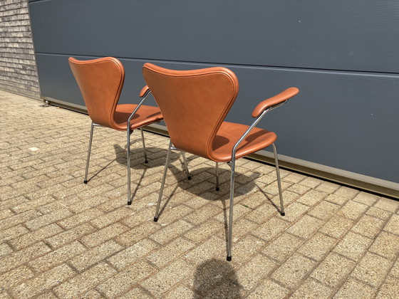 Image 1 of Fritz Hansen series 7 Butterfly chairs in Cognac leather NEW!!