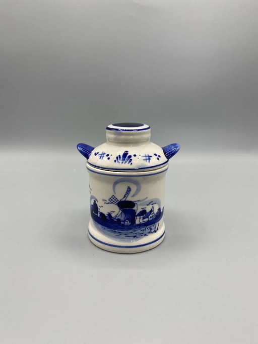 Kleiner, gedeckter Fayencetopf, Vero Ceramics, handbemalt in Delfter Blau, Holland – servies, Dutch Design Style
