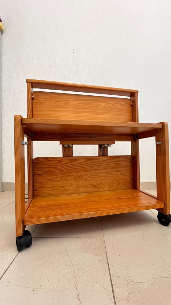 Vintage Scandinavian Pine Folding Serving Trolley - 1970s / Scandinavian Folding Serving Trolley Made of Pine (photo 5 of 9)