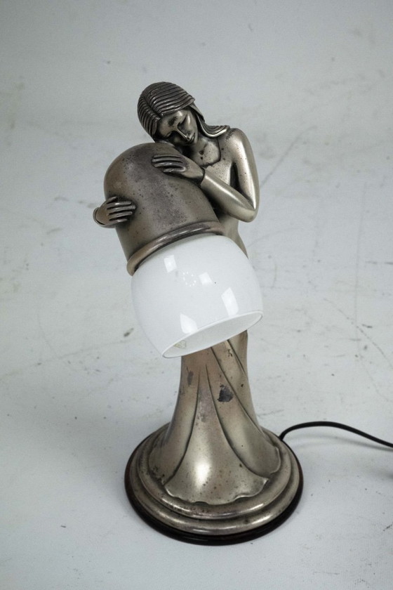 Image 1 of Silver Vermeil Figural Table Lamp with Opaline Glass. Italy 1960s