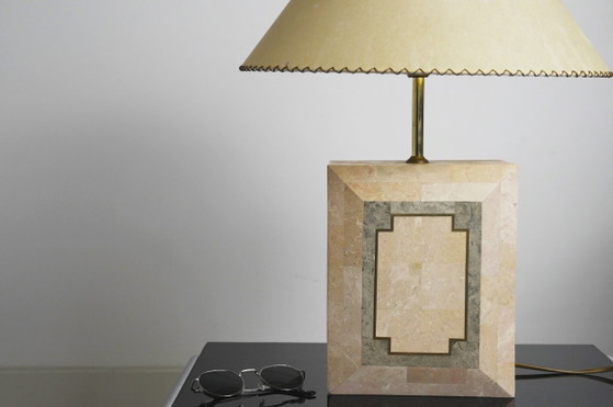 Image 1 of Vintage Marble Table Lamp Italian Art Deco Stone Lamp Geometric Marble Lighting Mid Century Modern Accent Lamp