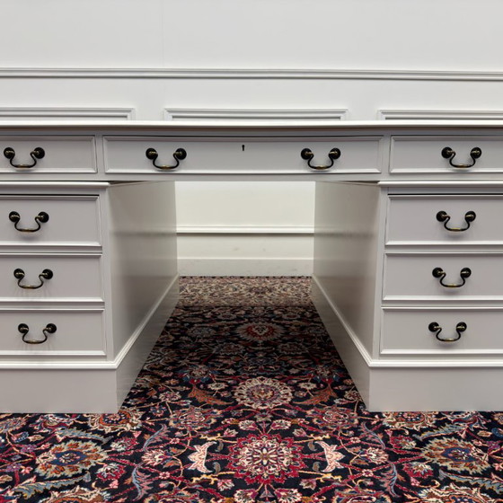 Classic English White Desk Partnerdesk – Wood, Leather (photo 11 of 18)