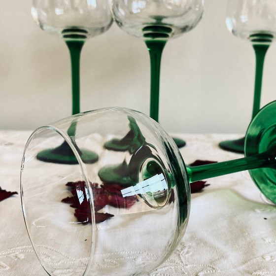 Image 1 of 6 verres à vin Alsace pied vert Luminarc France 14 cl 