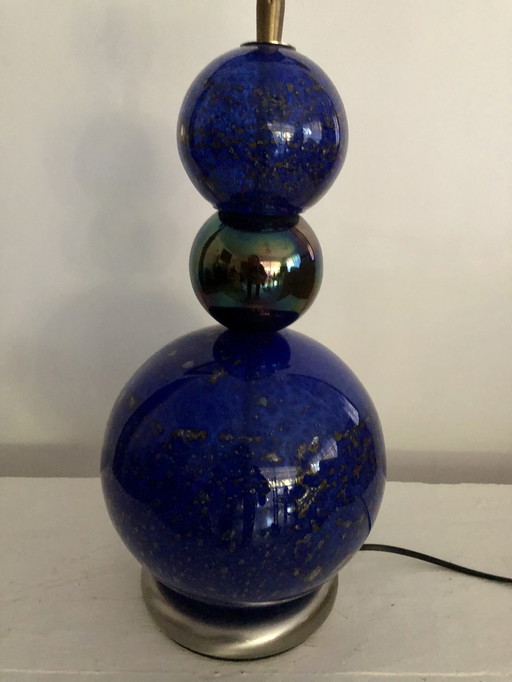 Vintage Blue Gold Blown Glass Table Lamp 1980s/1990s