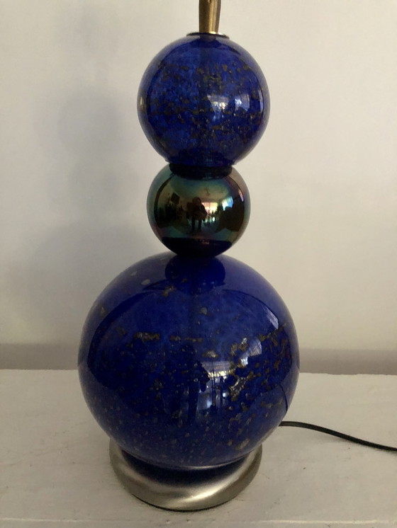 Image 1 of Vintage Blue Gold Blown Glass Table Lamp 1980s/1990s